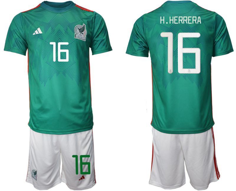 Men 2022 World Cup National Team Mexico home green 16 Soccer Jersey